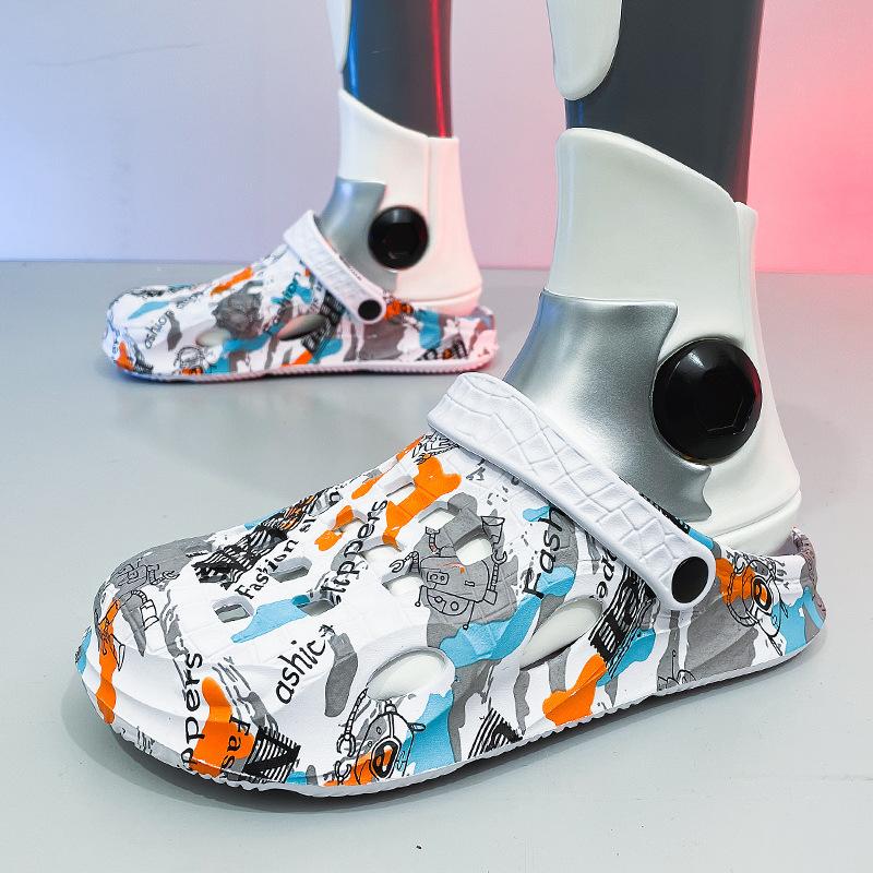 Internet Celebrity Hole Shoes Men'S Wear Thick-Soled Non-Slip Slippers Bag Head Hollow Dual-Purpose Beach Sandals Men