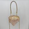 Metal Mini Shell Bag With Glitter Fringe And Magnet Closure For Daily Fashion