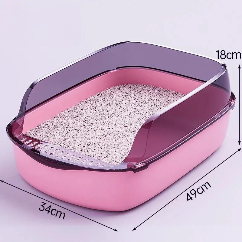 Large Capacity Cat Toilet Cleaning Basin-Splashproof Pet Sandbox Litter Box Durable Cat Tray Bedpan Supplies for Kittens & Cats