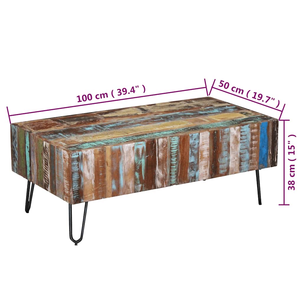 Vintage Style Solid Reclaimed Wood Coffee Table 100 X 50 X 38 Cm