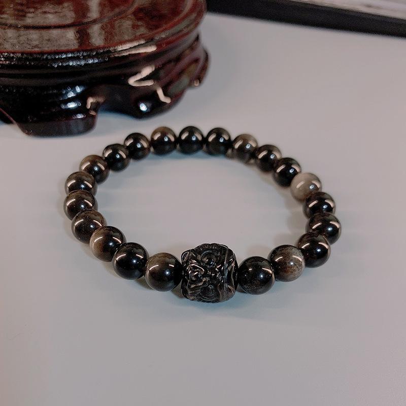JYL TS Bracelet  Square Sandal Style Channels Stability & Warmth 8mm silver obsidian винтовка зеленый