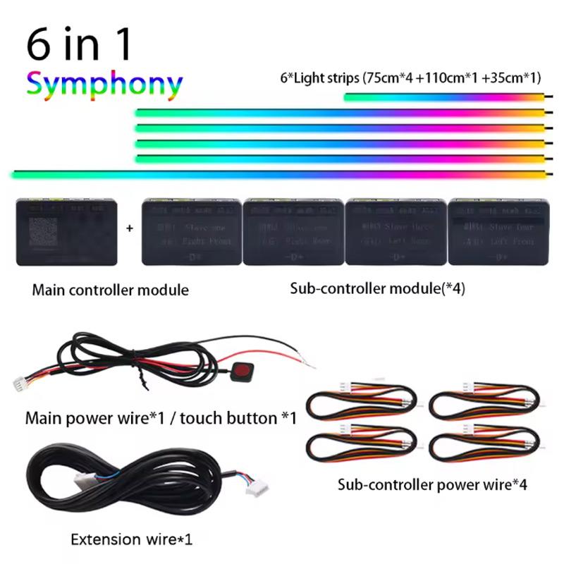 18/22 In 1 Car Hidden Ambient Light Neon Symphony RGB Rainbow Backlight Smoke Matt Black Acrylic Ambient Matt Lamp 12V Dual Zone