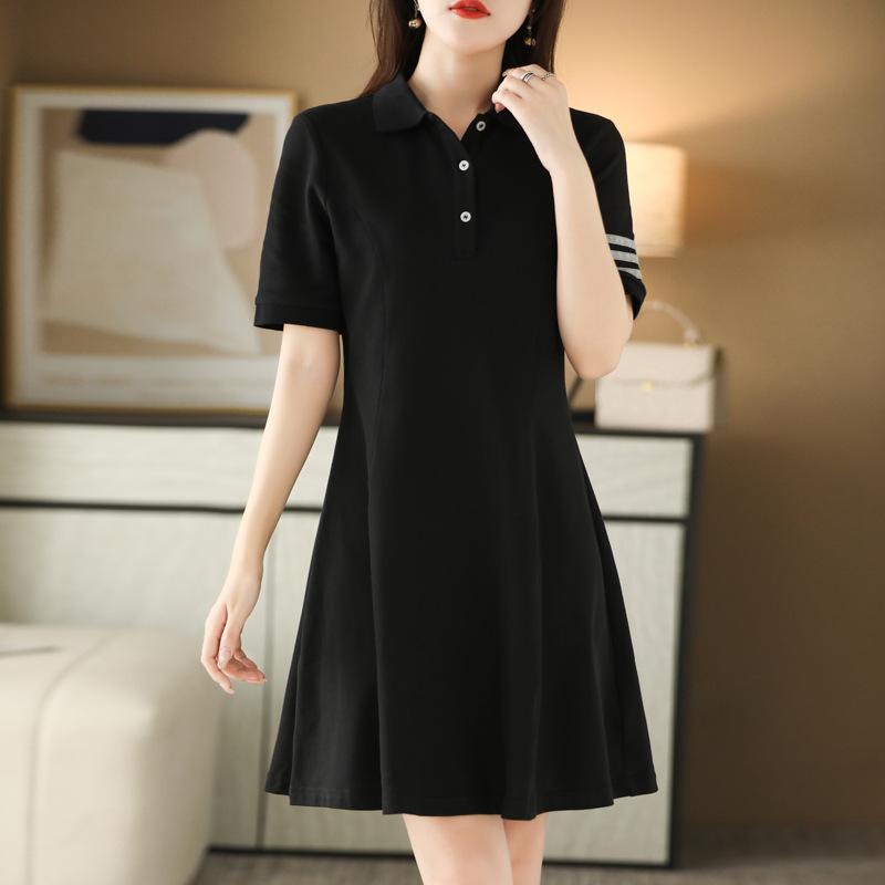 Polo Neck Slim Mid-length Dress for Women In Summer New Color-blocking Fashion Versatile Large Sling Skirt Cotton Thread Skirt