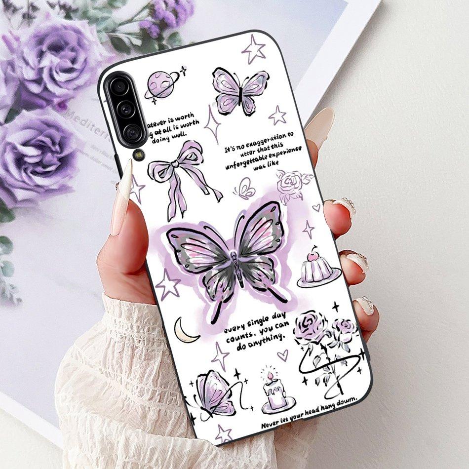 For Samsung Galaxy A90 5G Phone Case For Samsung A90 5G SM-A908B Elegant Floral Cat Painted Black Silicone Soft TPU Cases