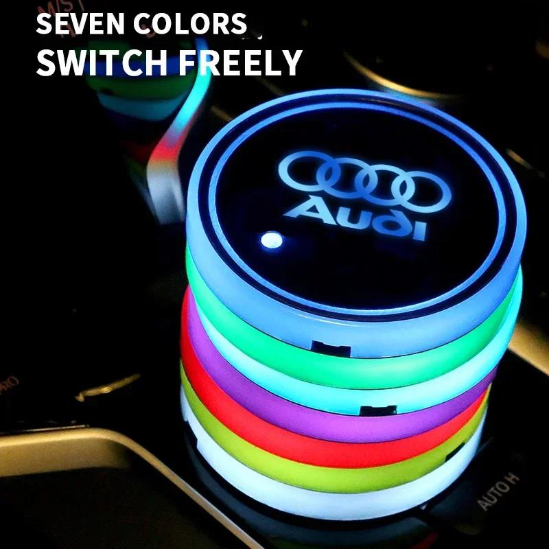 2pcs Luminous Car Logo Water Cup Coaster 7 Color For q2 A4 B5 B6 B7 8P 8V 8L A5 C7 4F A8 Q2 Q7 Q8 A3 RS3 RS4 RS5 RS6 TT 4L R8