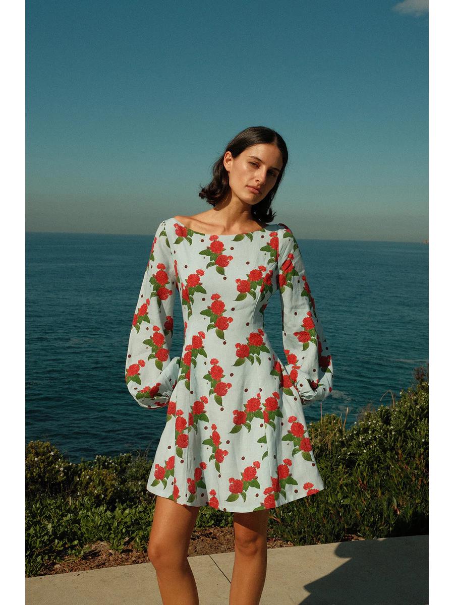 2025 Casual Fashion Linen Long Sleeve Printed Dress - European & American Style L розовый