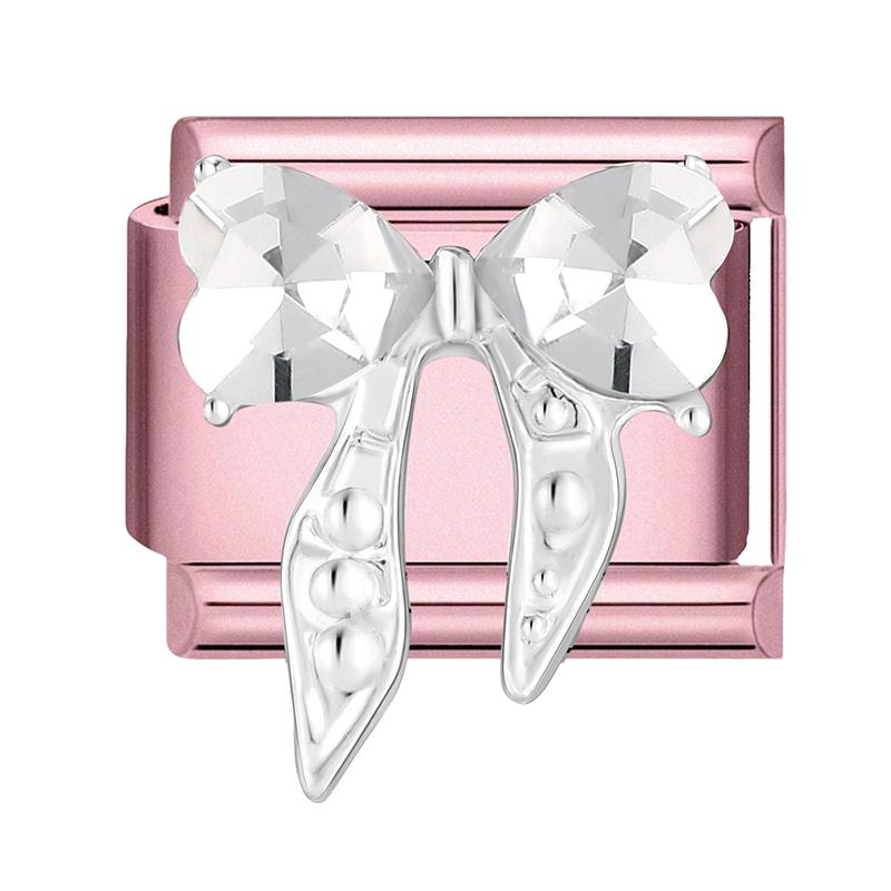Fashion Zircon Pink Butterfly Star Bow Flower Rabbit Italian Charm Links Fit 9MM Stainless Steel Bracelet Women DIY Making Gift