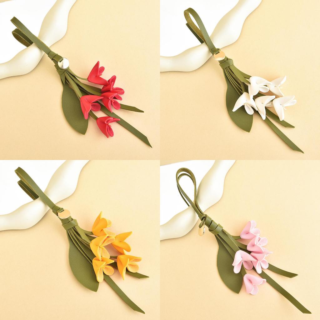 Style Leather Camellia Bag Charm With Handcrafted Superfiber For Car Key Decor