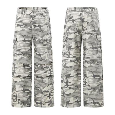 Unisex Retro Camouflage Mehrzwecktaschen Weite Arbeitshosen