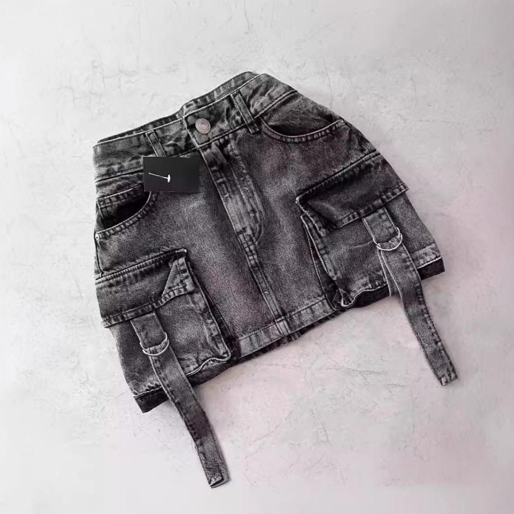 Harajuku Džínová sukně s více kapsami Vintage Goth Černá Y2k Mini sukně Móda Dámská Ležérní Všestranná Sexy Streetwear