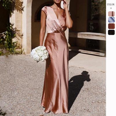 2024 Spring/Summer European & American Women's V-neck Satin Fishtail Evening Gown