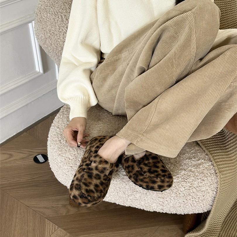 2025 autumn new matte belt buckle thick-soled outer wear half-drag lazy warm trendy women cotton velvet single shoes