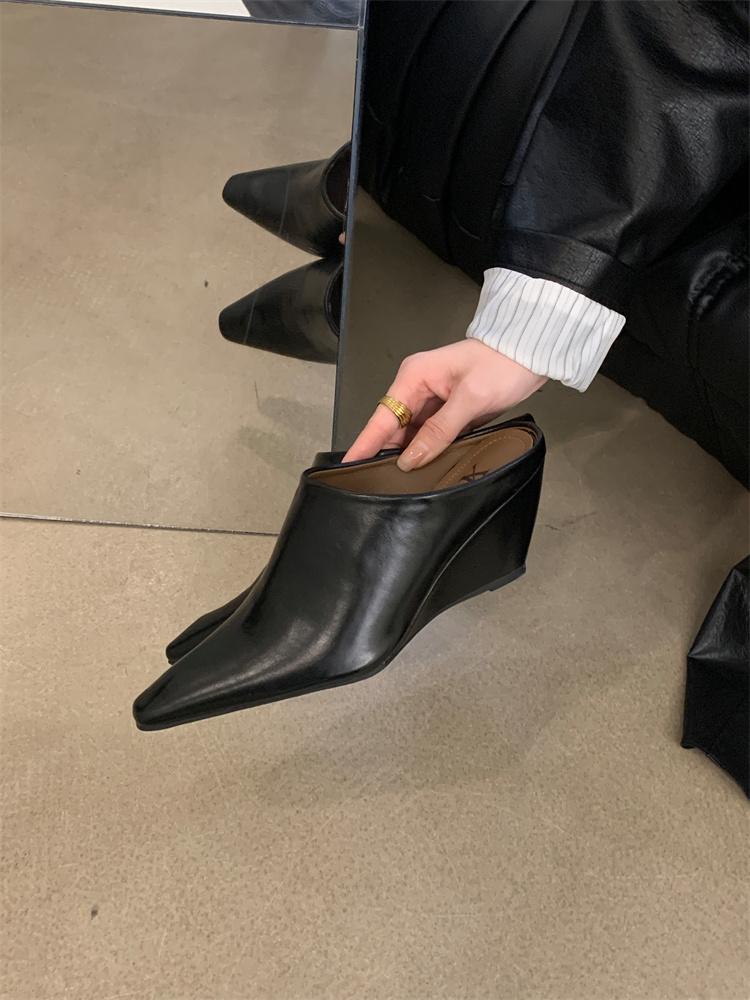 Fashion Slope Heel High Heel Sandals Fashion Outwear Chunky Heel Lazy Mules Closed Toe Slipper Loafers Slingback Slip On Mules For Women