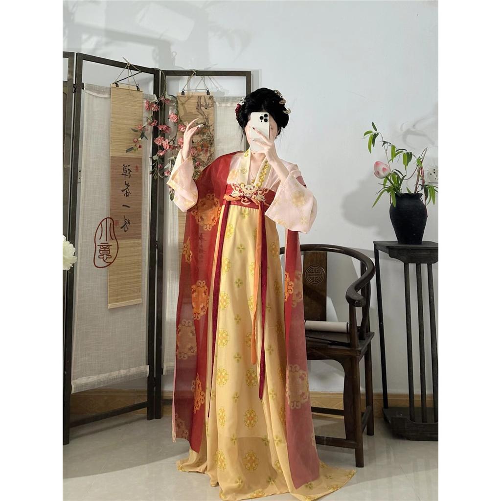 Stellen Sie den chinesischen Hanfu-Stil der Tang-Dynastie für Frauen wieder her, einteiliger Rock in Brustlänge, Alltagsanzug