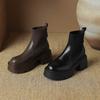 Krazing Pot Microfiber Autumn Winter Shoes Thick High Heels Thick Bottom Size 43 Motorcycle Boots Stretch Knitwear Ankle Boots