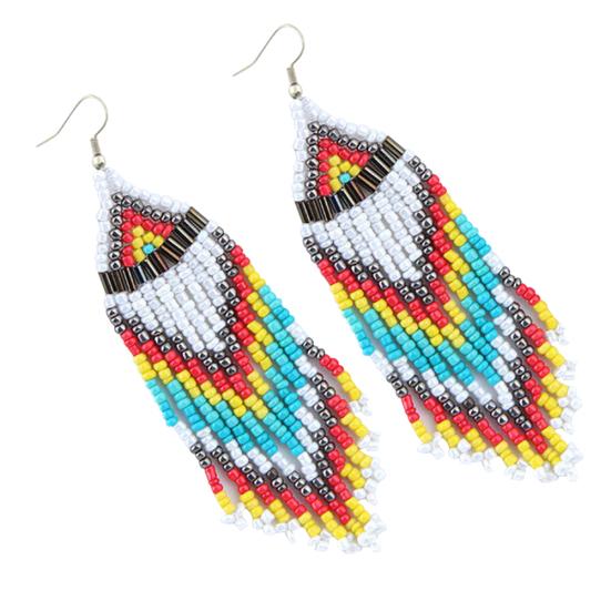 

Женские богемные длинные серьги с кисточками из бисера, висячие серьги-крючки, вечерние ювелирные изделия, подарок белый