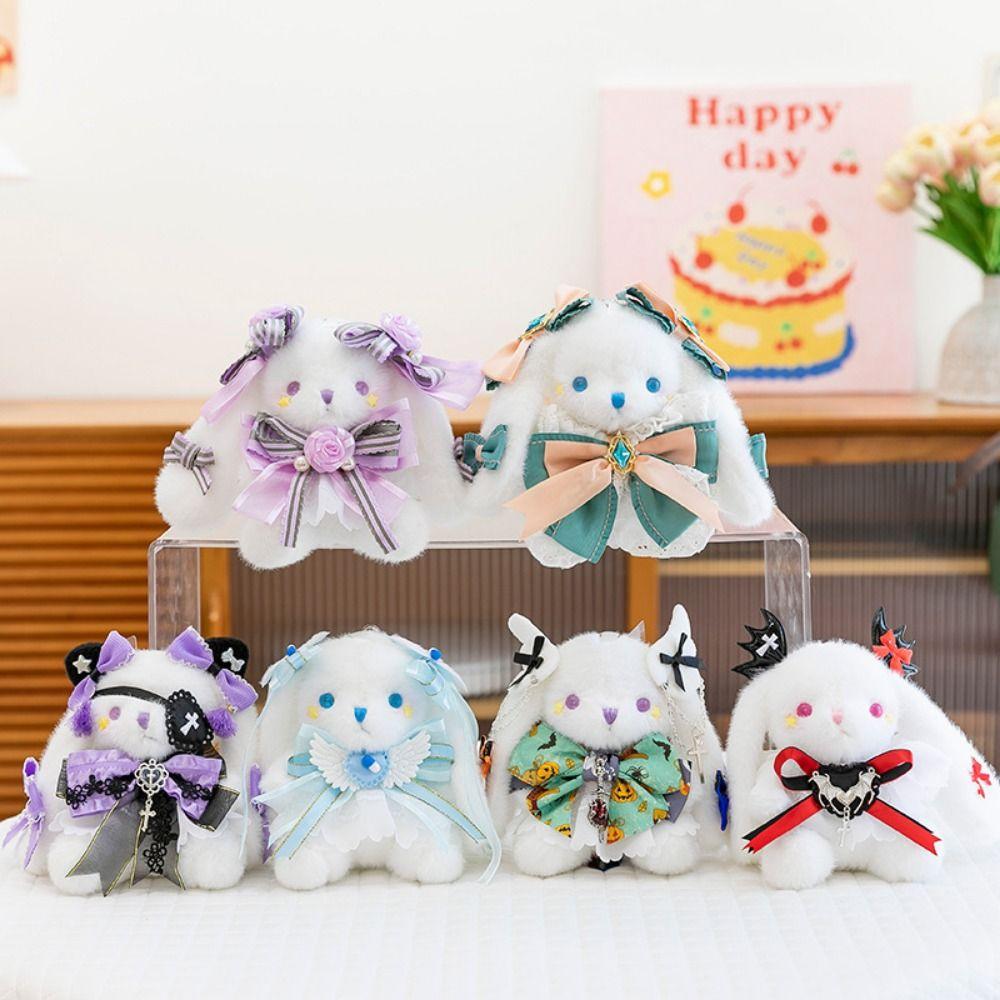 Stuffed Rabbit Doll Keyring Princess Pearl Dress Drooping Ear Rabbit Pendant  Backpack Decor