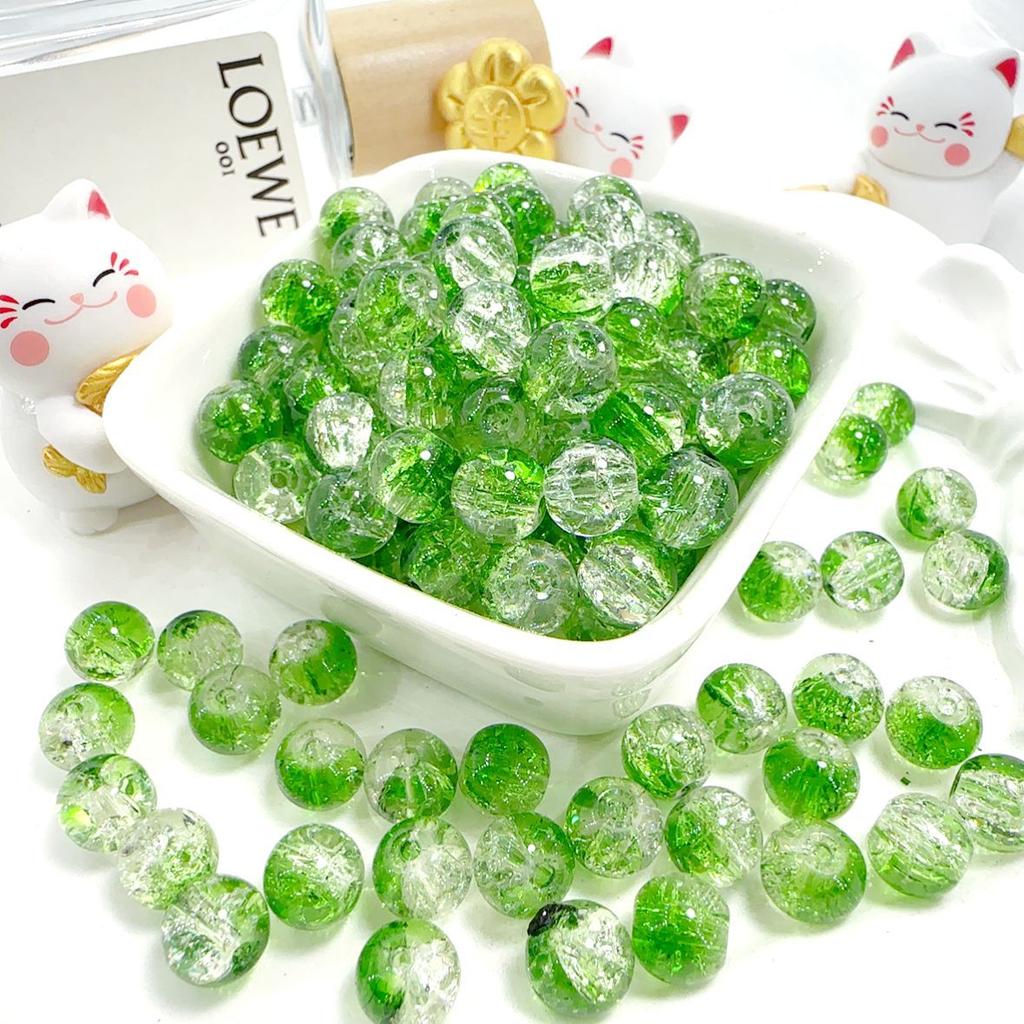 10mm Crackle Glass Round Beads, Loose Spacer Beads DIY Accessories for Bracelet Making 50pcs