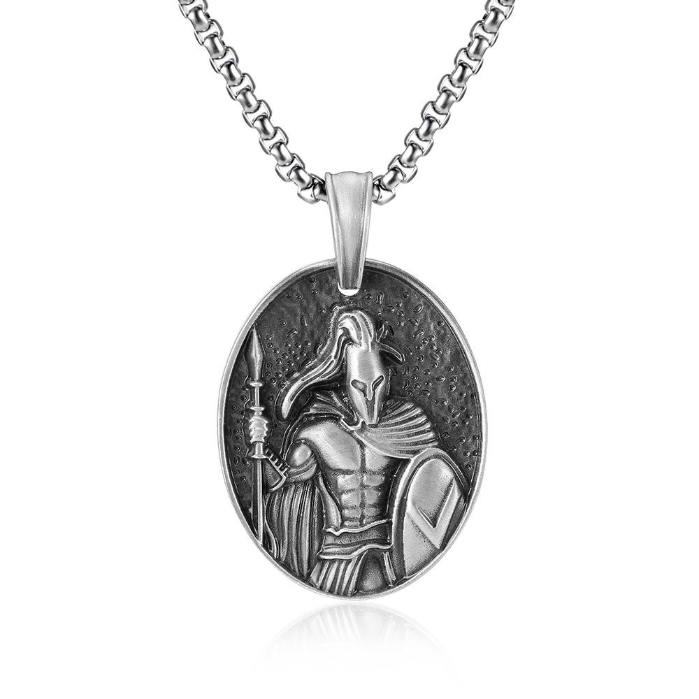 

Spartan Warrior Titanium Steel Vintage Necklace Long Autumn/Winter Hip Hop Men s Sweater Chain DIY Pearl чорний