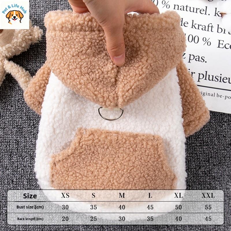 Dog clothes, warm in autumn and winter, hooded sweaters can lead small dogs, cats, pets, fleece jackets, pet supplies