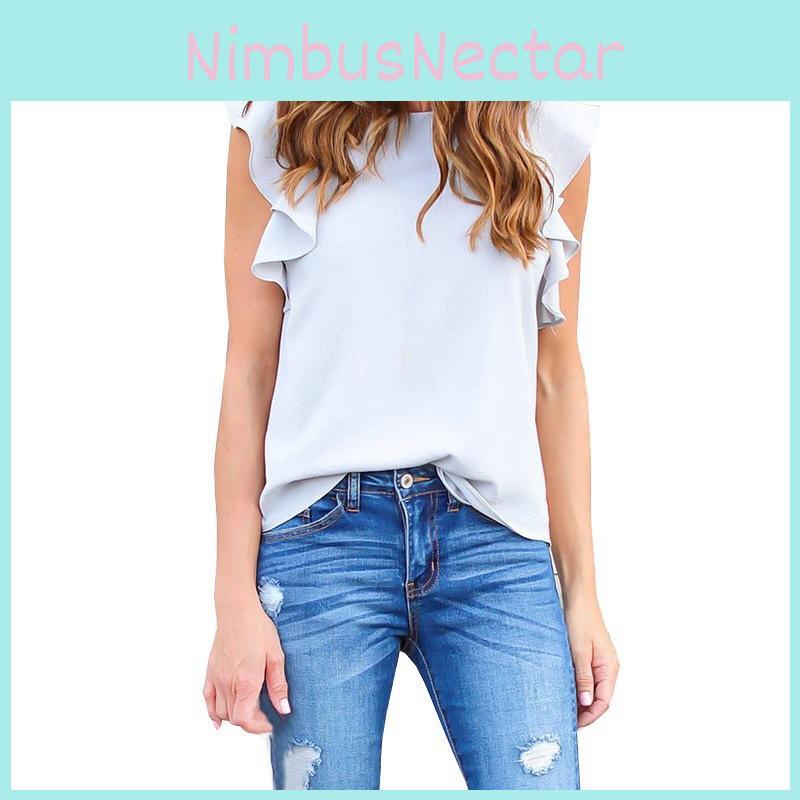 Elegant Ladies Summer Lotus Lace Short Sleeve Casual Shirt Tops Blouse T-shirt