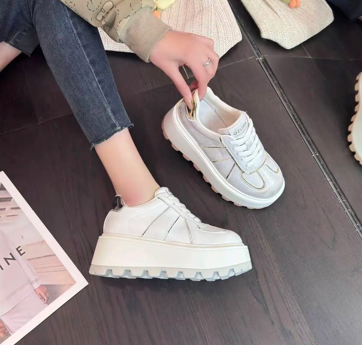 

Fashion New Women s Sports Shoes Casual Lightweight Thick Soled Dad Shoes Thick Soled Shoes Platform Sneakers Women 35 серебряный
