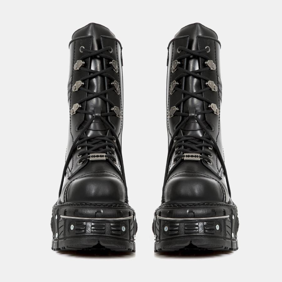 Retro Black man Women Ankle Boots Metal Decoration Thick Platform Punk Female Round Toe Lace-Up Casual Knight Ladies Shoes 45