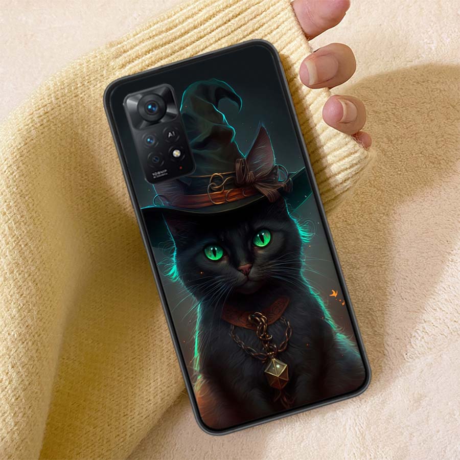 Halloween Magic Cat Phone Case For Redmi Note 13 14 15 Pro Plus 12 13C 12C 15C 9 10 10C 9T 9C 9A TPU Soft Cover Clear Cell Cases