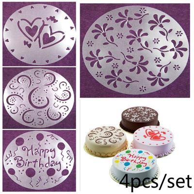 Eco Friendly High Quality 4 Styles Flower Heart Spray Stencils Birthday Cake Mold Decorating