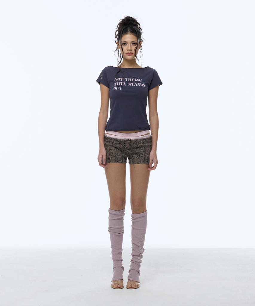 Gillaakaibeu Slogan Boat Neck T-Shirts_Navy