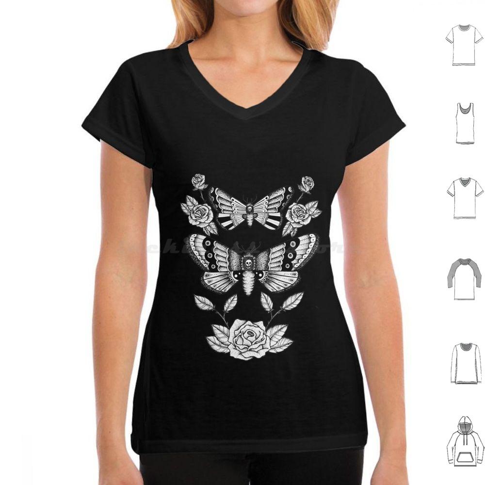 Death Moths T Shirt Big Size 100 Cotton Death Moth Roses Death Moths Moths Moth Black And White Fine Liner Detail Dot Work