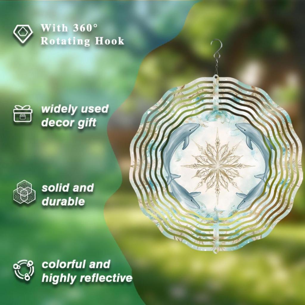 10 Inch Dolphin Wind Spinner Outdoor Hanging Decor with 360 Rotating Hook for Garden Balcony Patio Spring Summer Decoration