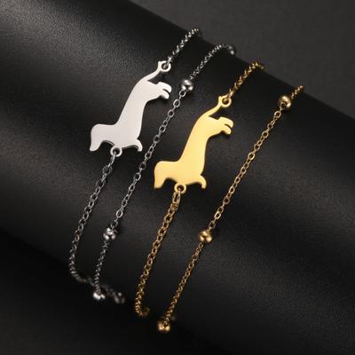 Adjustable Titanium Steel Bracelet With Dachshund Pendant Minimalist Double Opening Design Trendy Personalized Jewelry