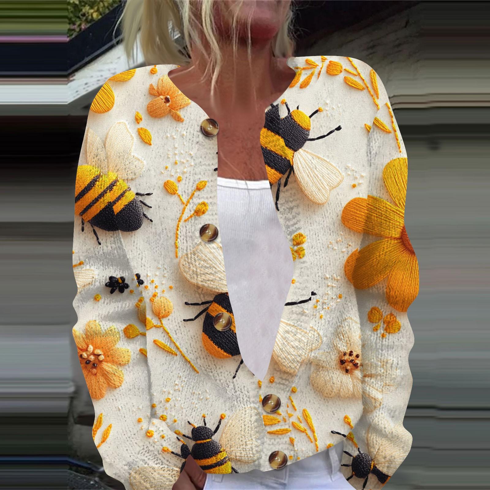 

Женская повседневная мода ретро цветочный принт длинный рукав кардиган куртка на пуговицах M белый