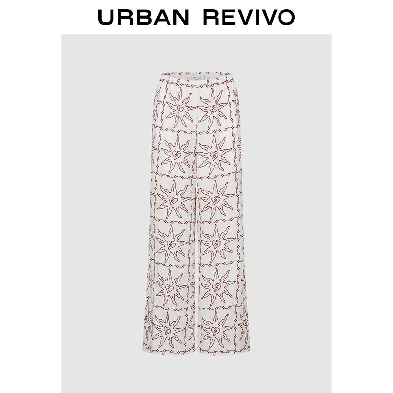 UR2026 Summer Casual Contrast Embroidered Wide-Leg Pants S