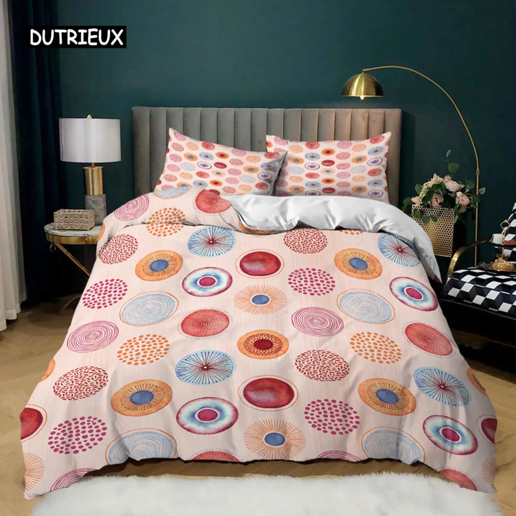 Circle Duvet Cover Set Colorful Dots Pink Gray Purple Circles For Teens Adult Twin Bedding Set Microfiber Queen King Quilt Cover
