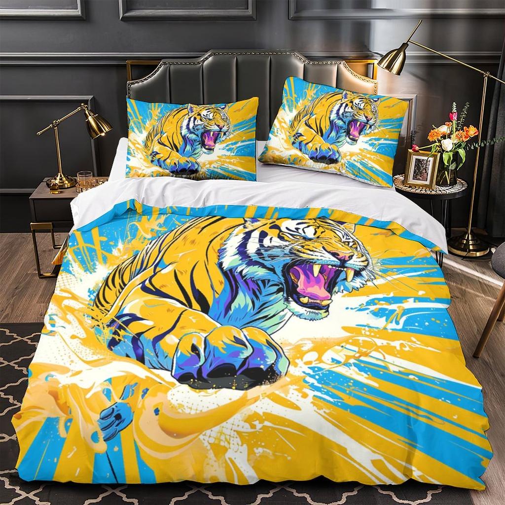Zestaw pościeli 3D Fierce Beast dla chłopców nastolatków mężczyzn pokrowiec na kołdrę puchową poszewka na poduszkę 2/3 szt. zwierzęca miękka okładka wszystkie rozmiary łóżek