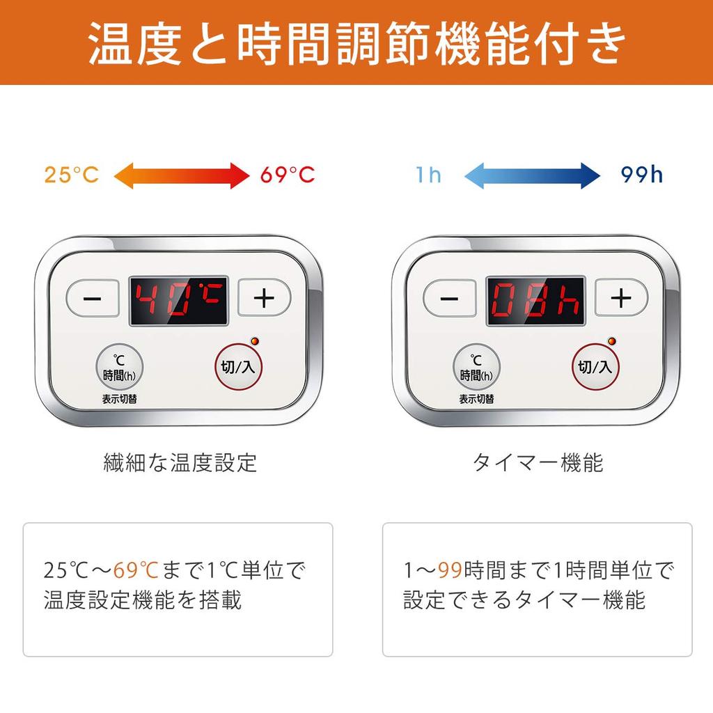 Hismile Compact Yogurt Maker, 25-69°C Temperature Control/1-99 Hour Timer Setting, Amazake (Sweet Sake) and Low-Temperature Cooking Support, Unique 3D