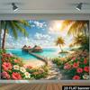 2D Hawaii Seaside Floral Ocean View Photo Backdrop Party Decor Background Cloth