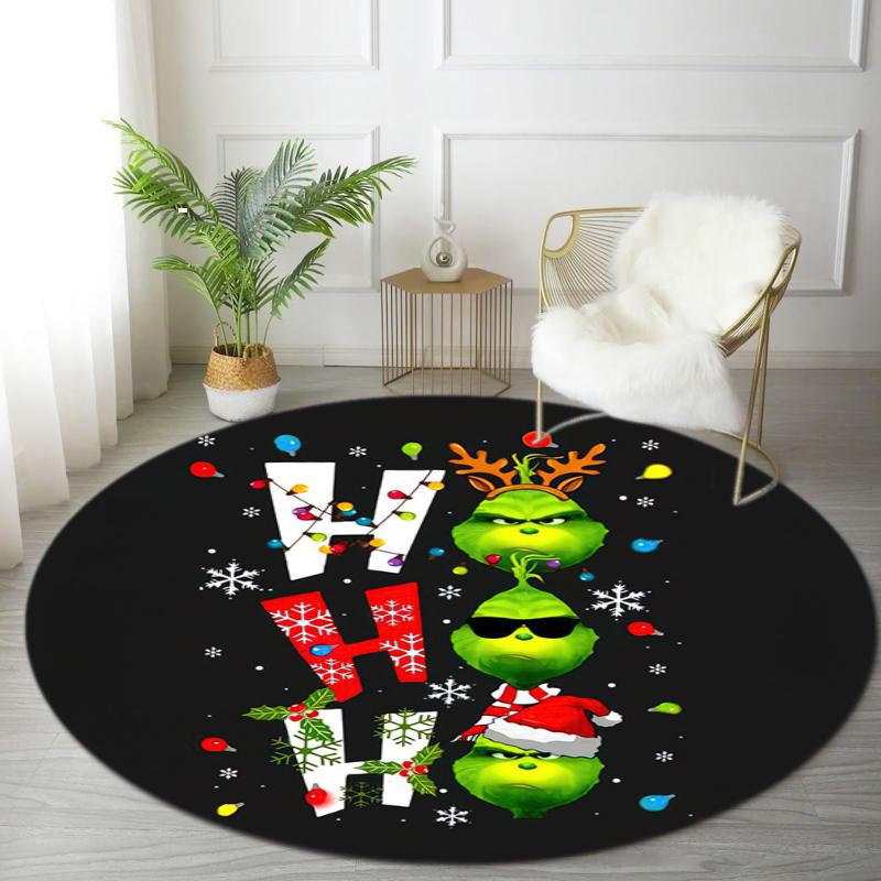 1pc Grinch Round carpet Painted Printed circular carpet, home door mat, outdoor travel protection carpet