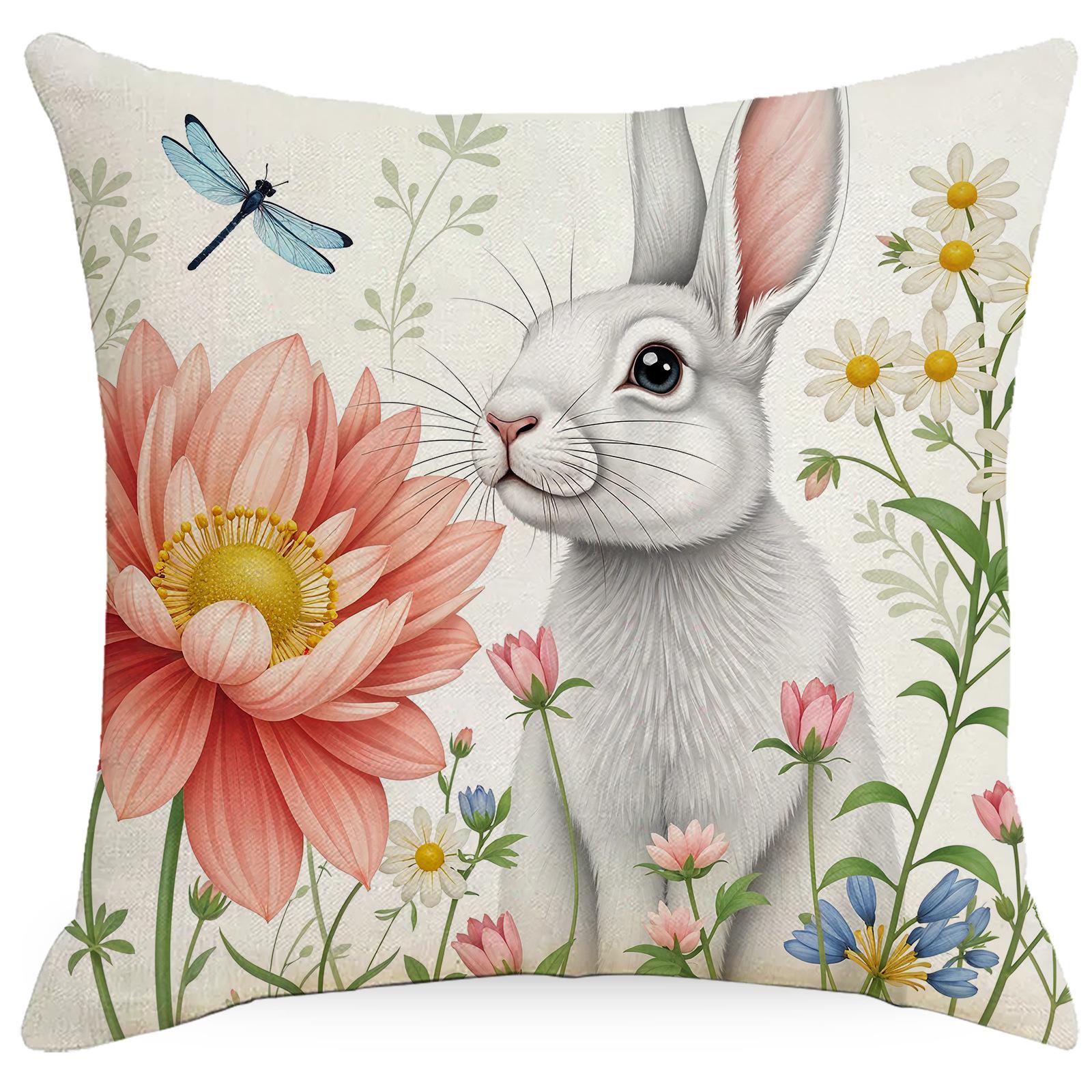 

Easter Letter Print Pillowcase Plant Flowers Festival Decoration Square Pillowcase Cute Rabbit Pillow 45 * 45Cm
