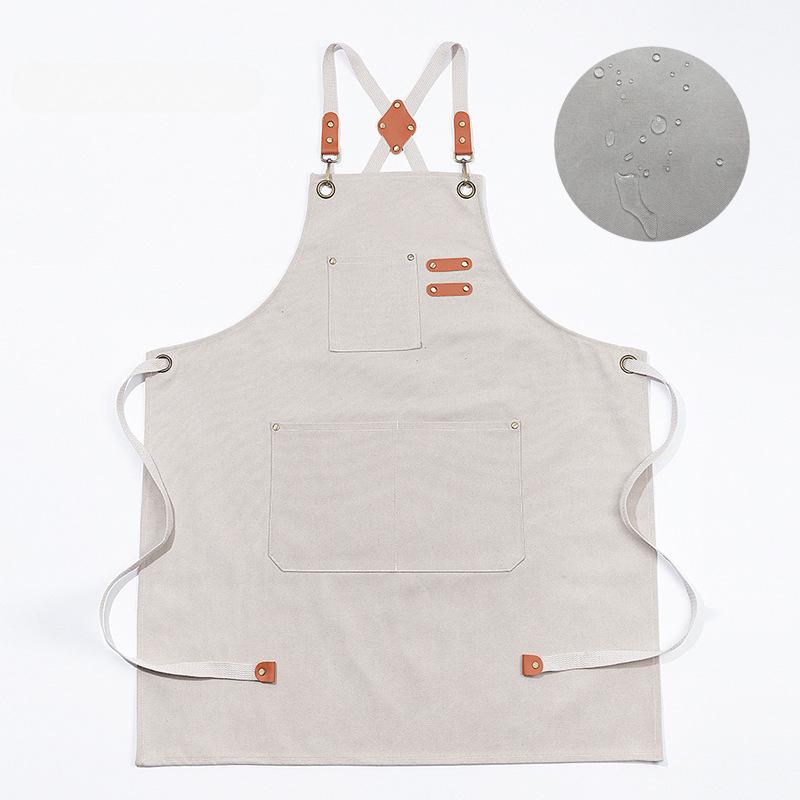 

Adjustable Apron Kitchen Canvas Thickened Apron with Pockets Durable Crossback Coffee Flower Artist Hairdresser Work Uniform