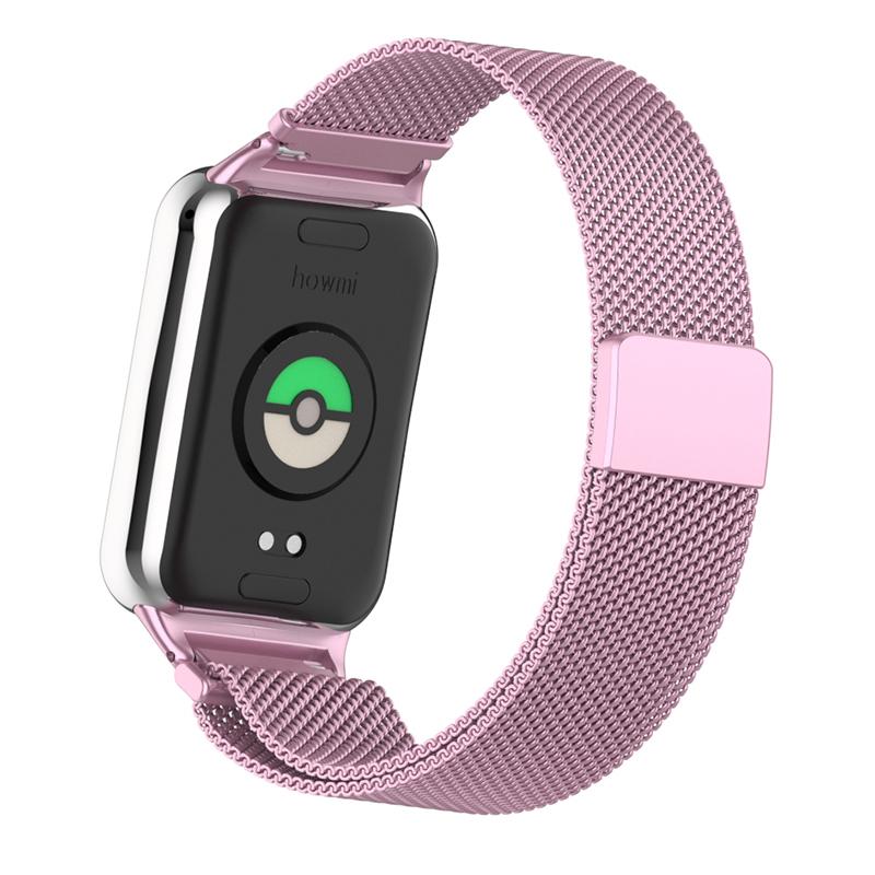 

For Xiaomi Smart Band 8 Pro Magnetic Band Stainless Steel Milanese Watch Strap with Connector Rose Pink