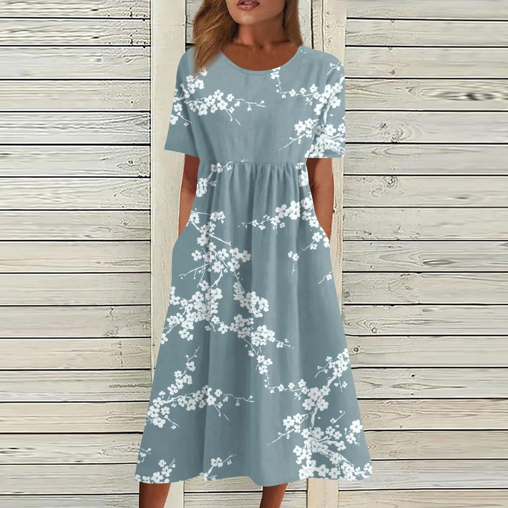 Fritidskjoler for kvinner Trykte kjoler Sommerkjoler Trykt plisserte midikjoler Basic Classic Outdoor Daglig Kortermede løse kjoler