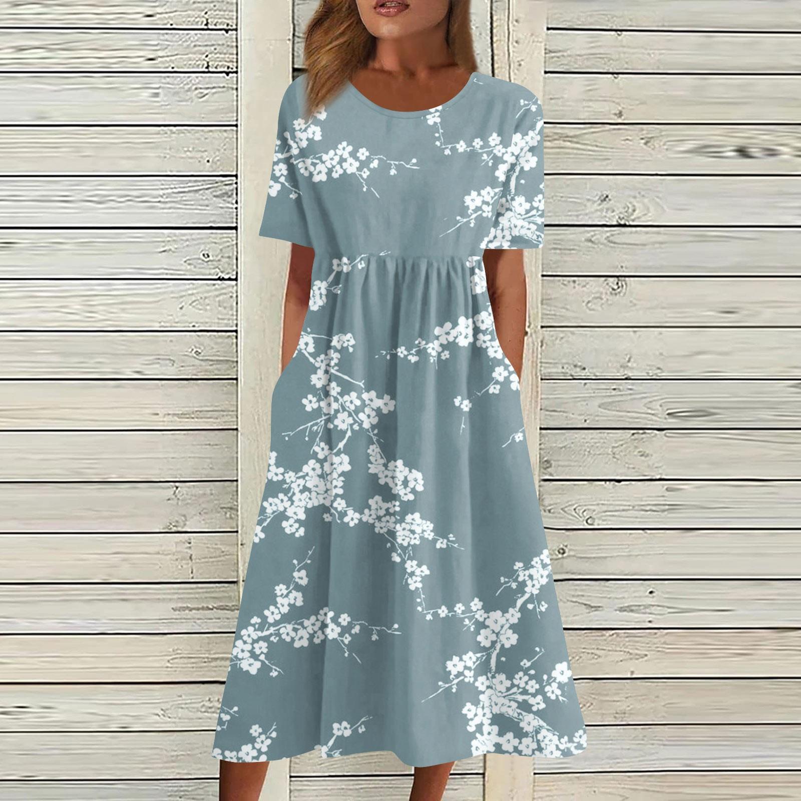 

Жен. Повседневные платья Платья с принтами Летние платья С принтами Плиссированные платья-миди с круглым вырезом Классический Классический На открытом воздухе Повседневные С короткими рукавами Свободные платья XL циан