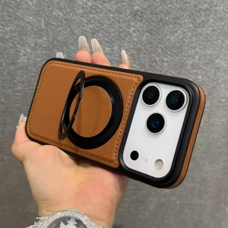 

Luxury Leather With Folding Bracket Phone Case For iPhone 17 Air 16 15 14 Plus 13 12 11 Pro Max Magnetic Wireless Charge Cover iPhone 11 коричневый