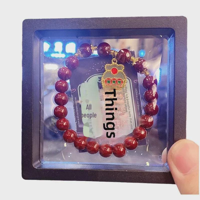 Imitation Cinnabar Beaded Bracelet with Four-Leaf Clover Charm - Ladies Night Market Jewelry