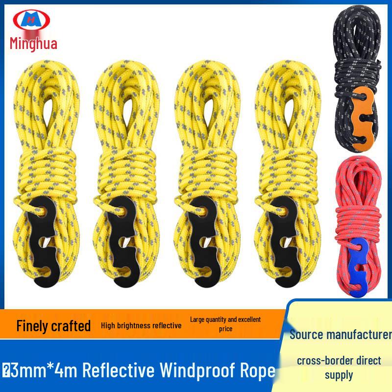 Reflective Windproof Tent Rope, 3mm x 4m, Double-Strand Tarp Pull & Fixing Pole Rope красный