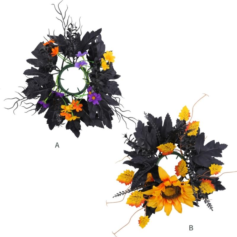Colorful Flower Candle Wreaths Pack of 5 Tealight Candle Holders Rings for Halloween Parties Table Centerpieces Decors