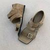 Sheepskin Version~ Retro Niche Square Head Belt Buckle Open Toe One-word Sandals Women's Summer New Inner Height-increasing Cool Boots